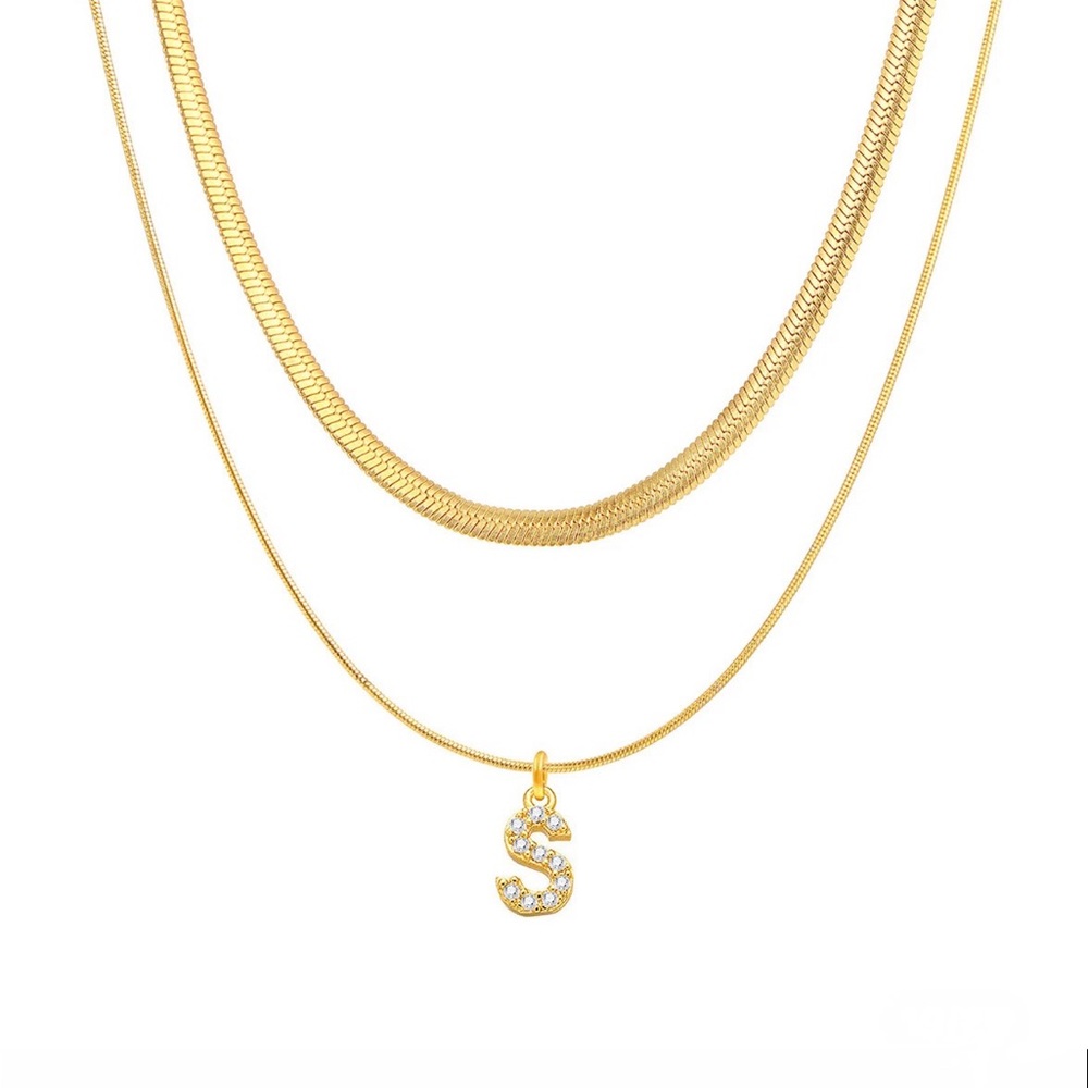 Double Layer Pendant Letter Necklaces in Gold Plated Stainless Steel - Picture 12 of 15